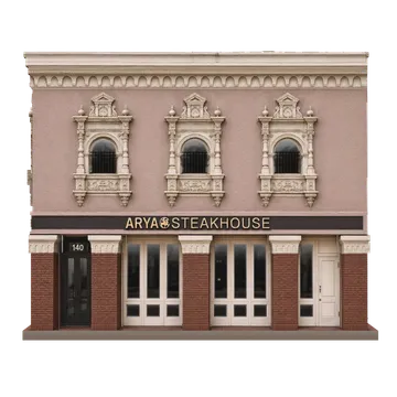 Clay-style rendering of Arya Steakhouse in Palo Alto