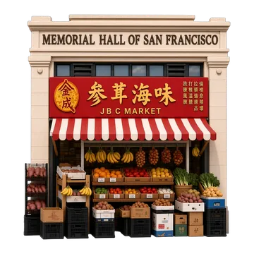 Clay-style rendering of JBC Market in San Francisco