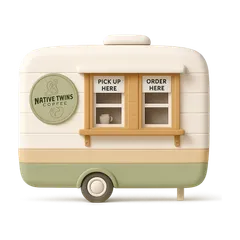Clay-style rendering of Native Twins Coffee in San Francisco