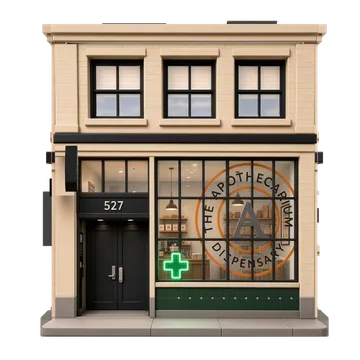 Clay-style rendering of The Apothecarium Dispensary SoMa in San Francisco