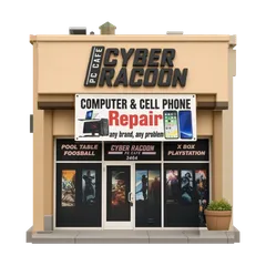 Clay-style rendering of Cyber Racoon Pc Cafe in Santa Clara